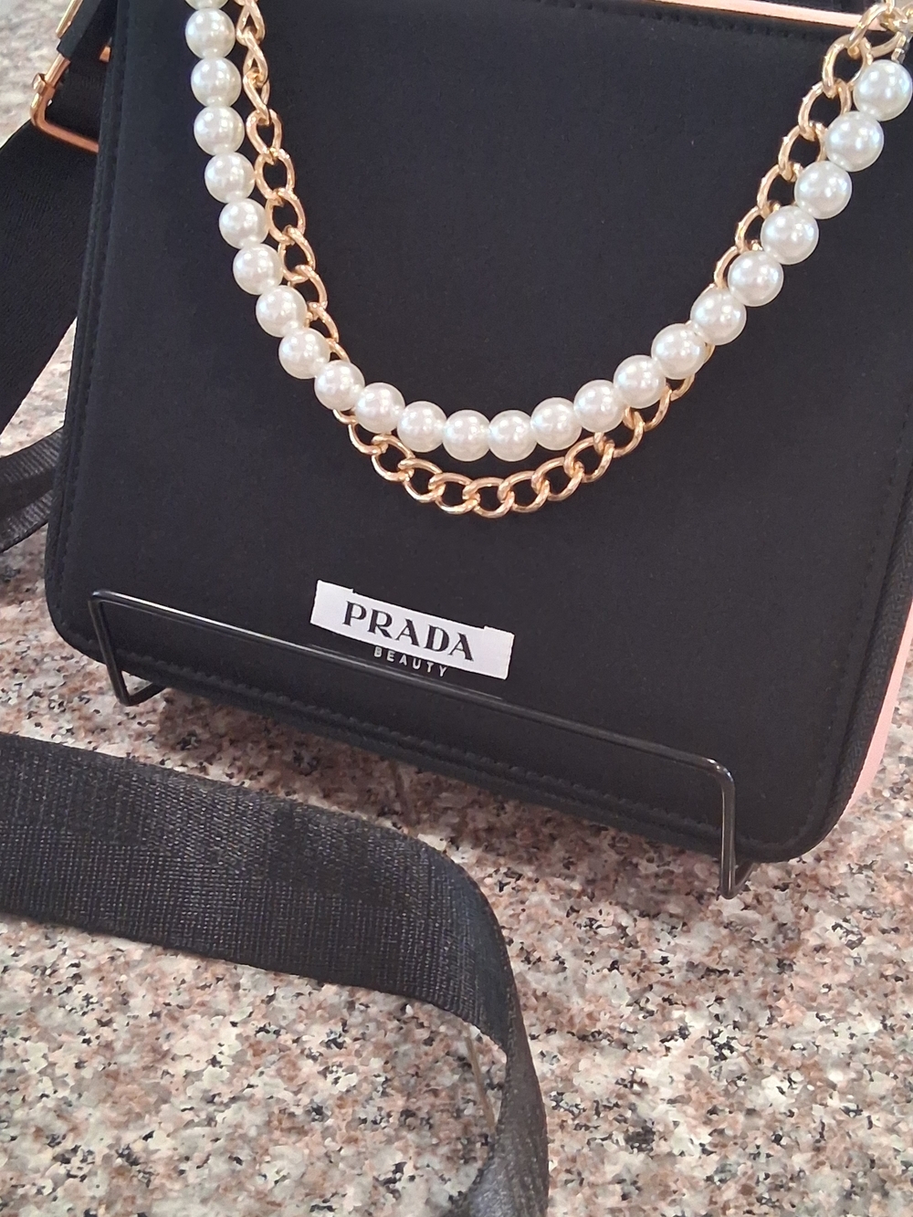 Black Pearl-Accent PRADA GWP Square Crossbody Bag.